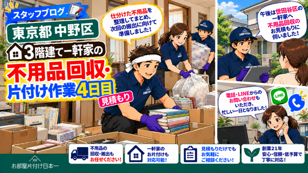 東京都 中野区 3階建て 一軒家 不用品回収 片付け作業4日目 見積もり